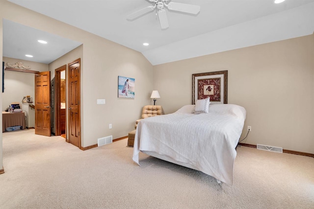 bedroom featuring carpet, visible vents, and recessed lighting