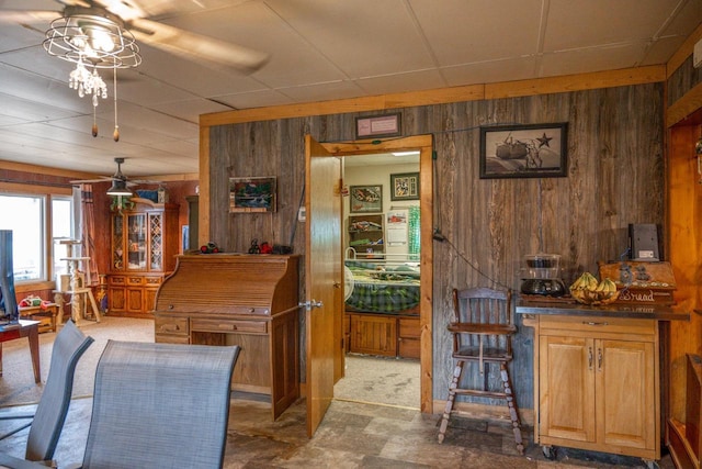 interior space with wooden walls