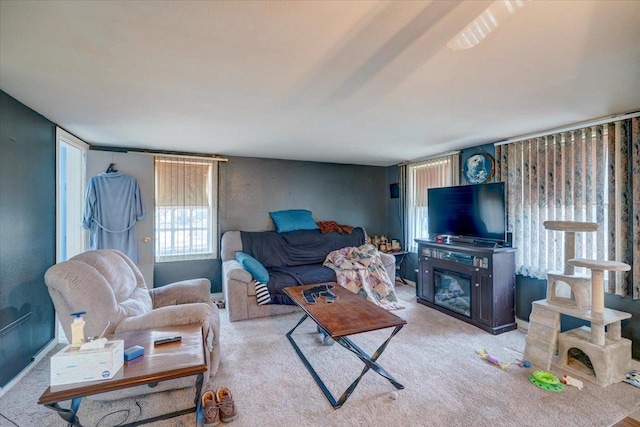 living area featuring carpet flooring