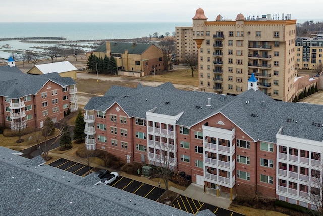 bird's eye view featuring a water view