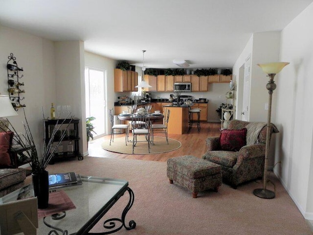 living area with light wood-style floors