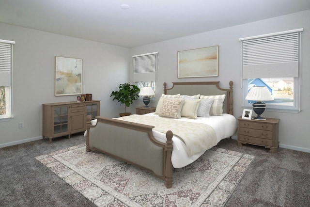 carpeted bedroom featuring baseboards