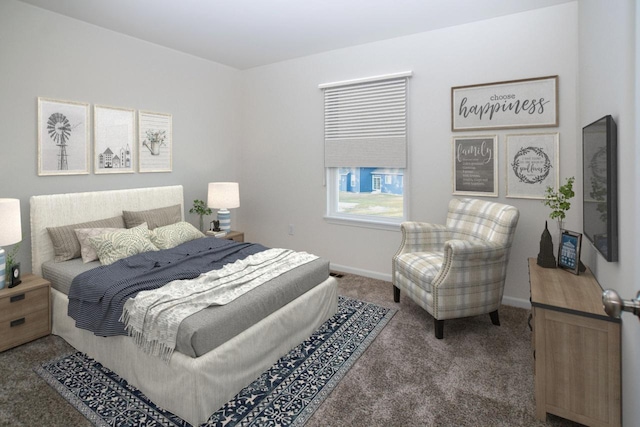 carpeted bedroom featuring baseboards