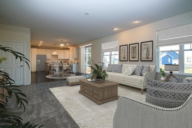 living area with recessed lighting