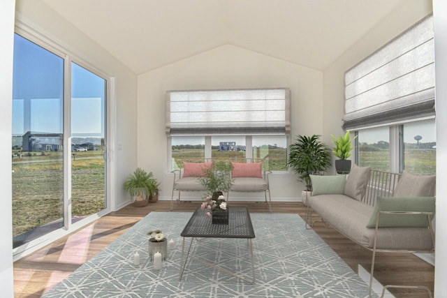 sunroom featuring vaulted ceiling