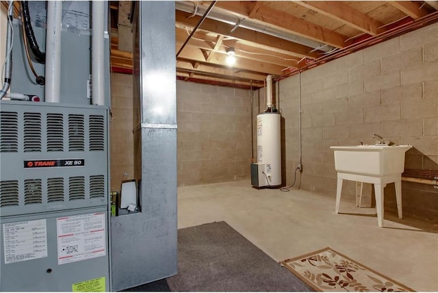 unfinished basement with water heater