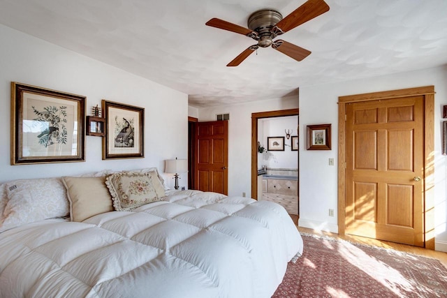 bedroom featuring visible vents and ceiling fan