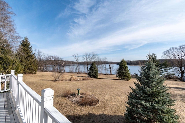 view of yard with a water view