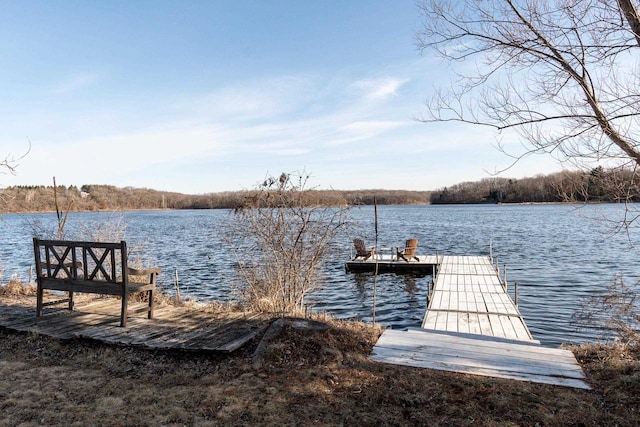 view of dock with a water view