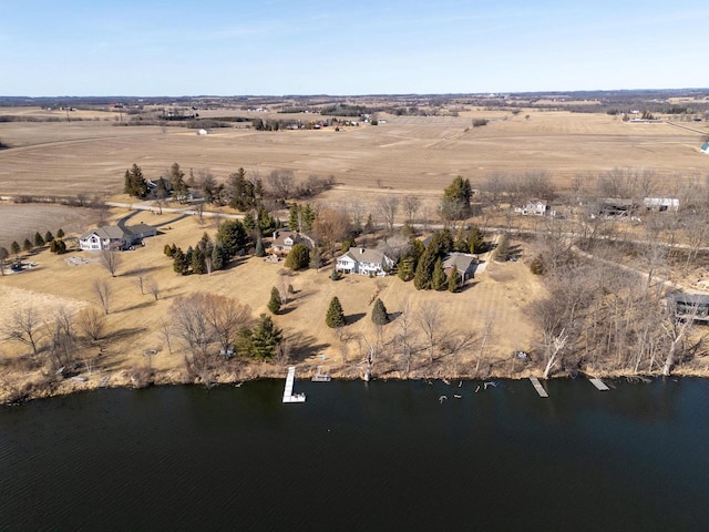 drone / aerial view with a water view and a rural view