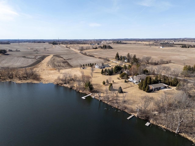 bird's eye view with a rural view and a water view