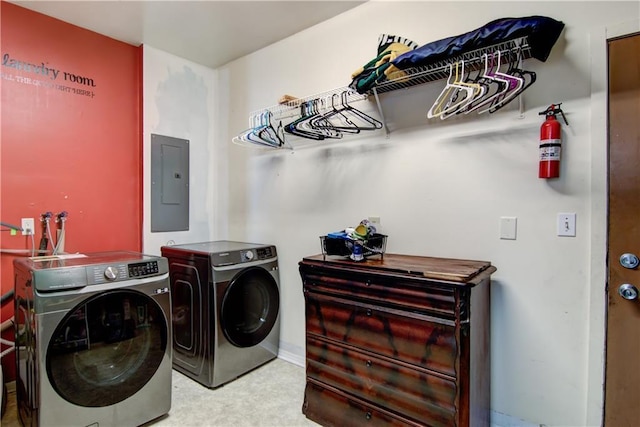 laundry room featuring laundry area, independent washer and dryer, and electric panel