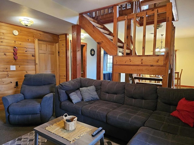 living area with wooden walls