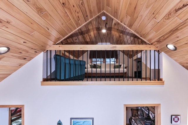 interior details featuring wooden ceiling and recessed lighting