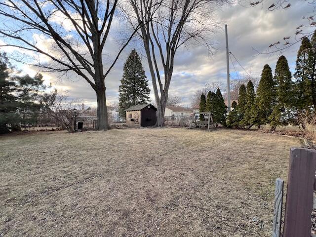 view of yard with a storage shed and an outdoor structure