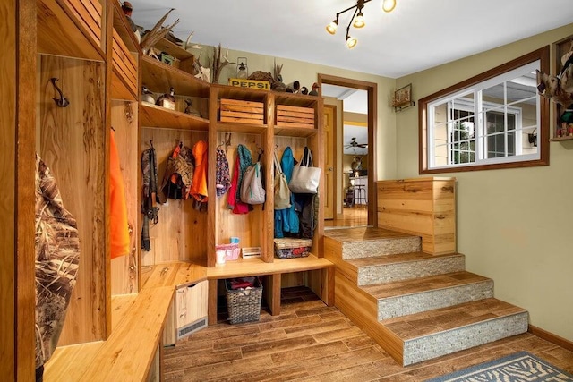 mudroom with wood finished floors