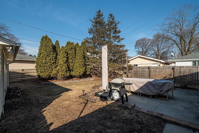 view of yard featuring a patio and fence