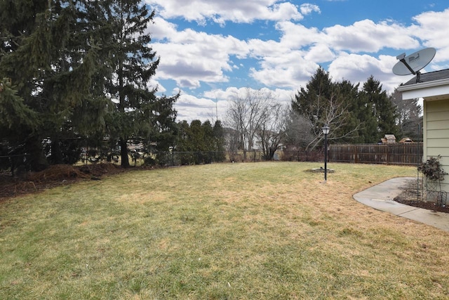 view of yard with a fenced backyard