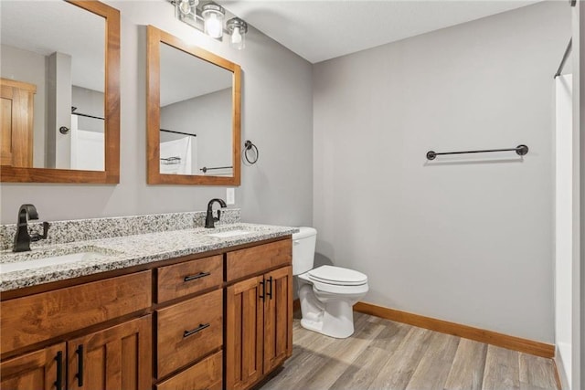 497 Westwood Dr, River Falls, WI 54022 - full bathroom featuring toilet, baseboards, a sink, and wood finished floors