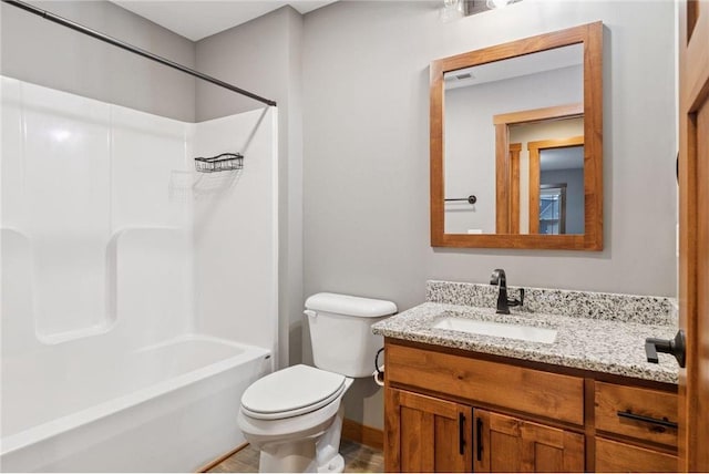 497 Westwood Dr, River Falls, WI 54022 - bathroom featuring toilet, visible vents, tub / shower combination, and vanity