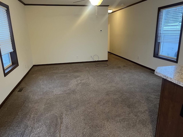 carpeted empty room with plenty of natural light and baseboards