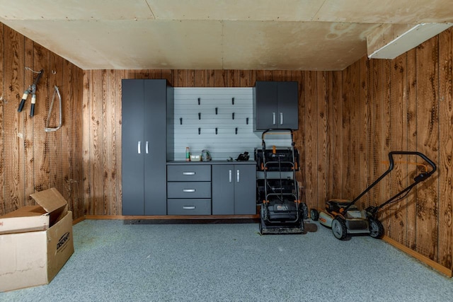 interior space with wooden walls