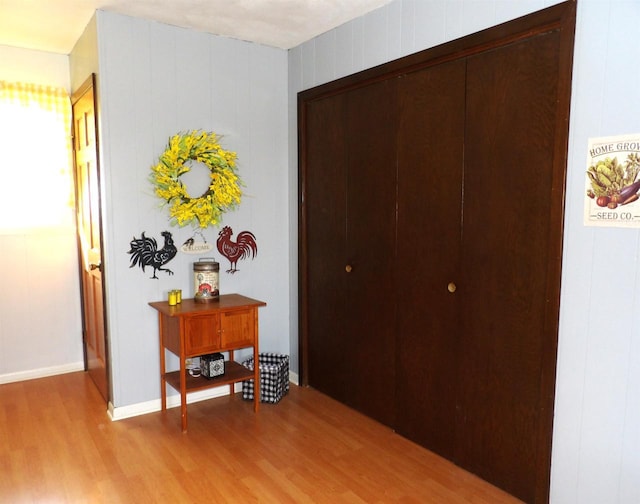 interior space featuring baseboards and light wood-style floors