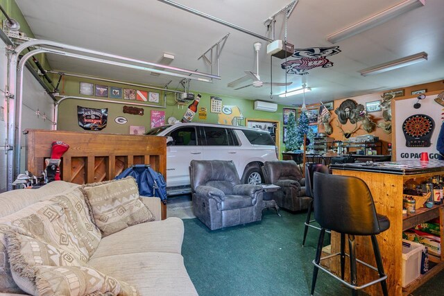 garage featuring a garage door opener and an AC wall unit