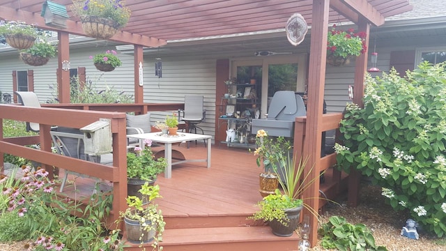 wooden terrace featuring a pergola