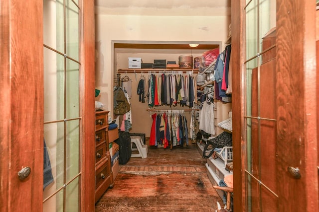 walk in closet featuring wood-type flooring