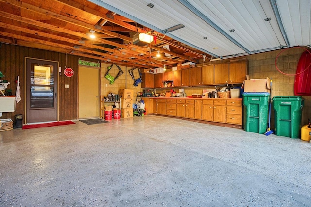 garage with a garage door opener