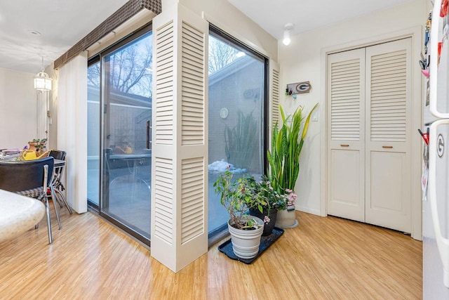 doorway featuring wood finished floors