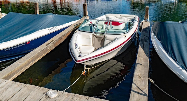 view of dock with a water view