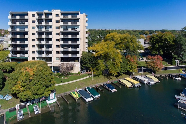 aerial view with a water view