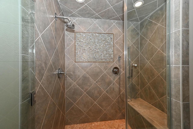 bathroom with a shower stall