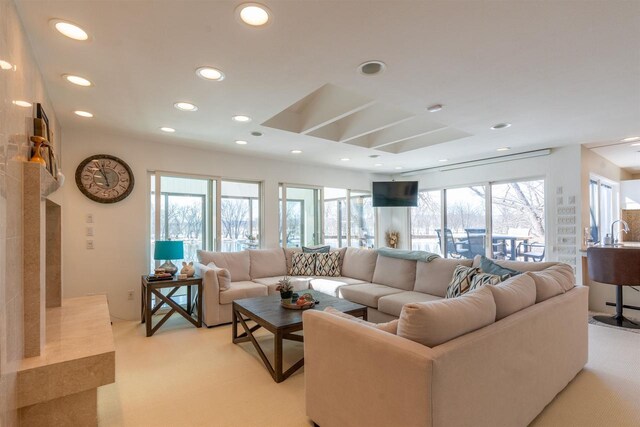 living room with recessed lighting