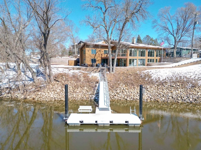 view of dock with a water view