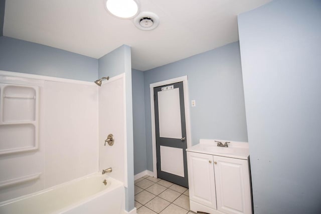 full bathroom featuring tub / shower combination, tile patterned flooring, and vanity