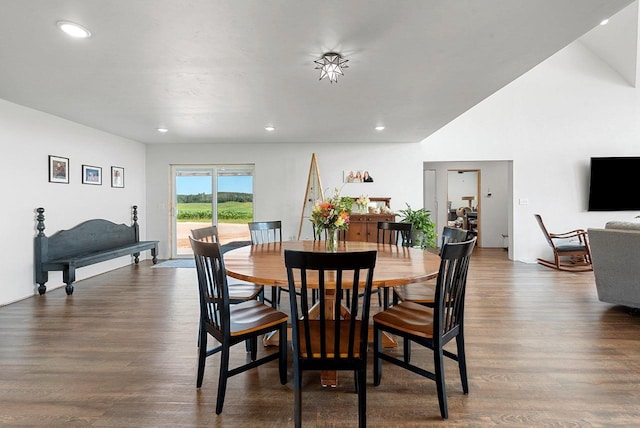 dining area with recessed lighting and wood finished floors