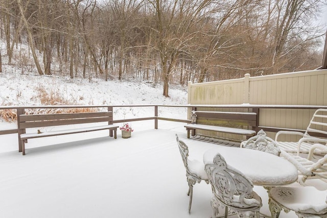 view of snow covered deck