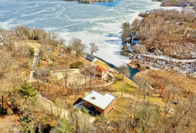 drone / aerial view featuring a water view