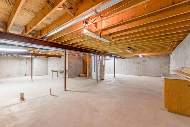 unfinished basement with heating unit