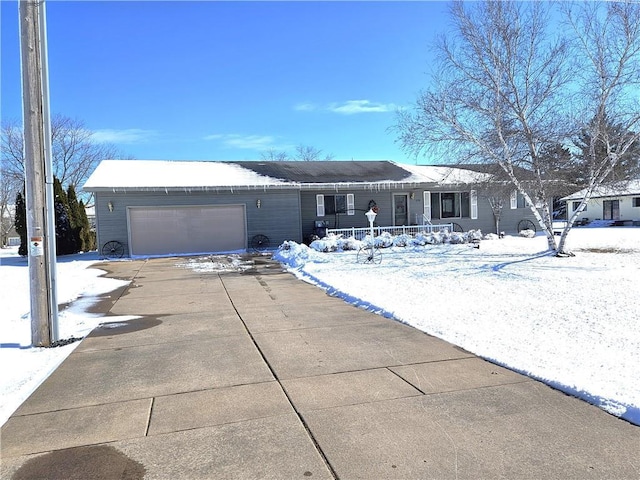 single story home with concrete driveway and an attached garage