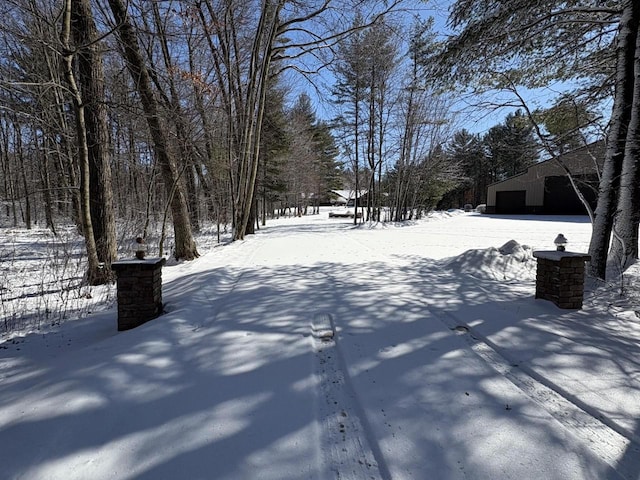 view of yard layered in snow