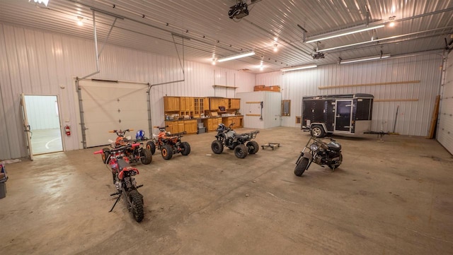 garage with metal wall