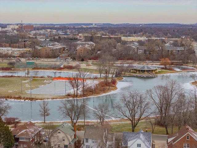 bird's eye view with a water view and a residential view