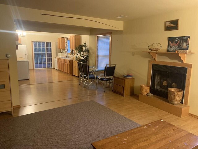 2838 W 3rd Dr, Oxford, WI 53952 - office space with light wood-type flooring and a fireplace with raised hearth