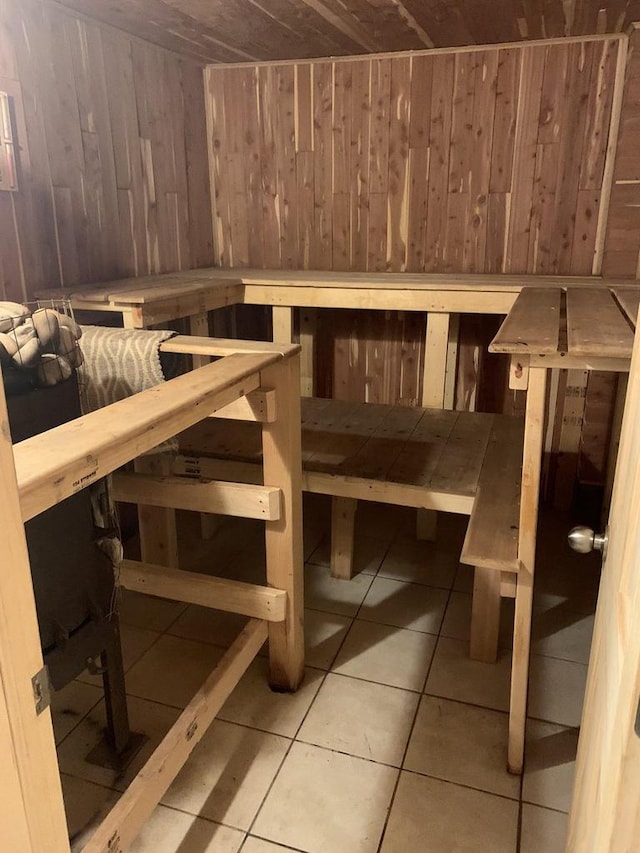 2838 W 3rd Dr, Oxford, WI 53952 - sauna / steam room featuring wood walls and tile patterned floors
