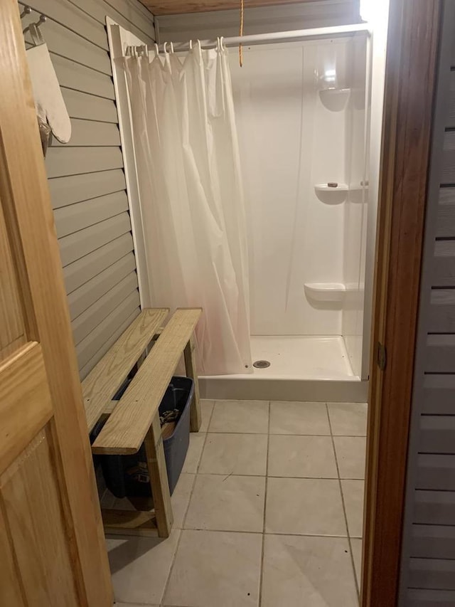 2838 W 3rd Dr, Oxford, WI 53952 - bathroom with tile patterned flooring and a shower stall