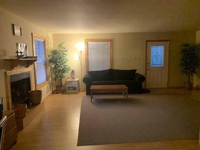 2838 W 3rd Dr, Oxford, WI 53952 - living area featuring wood finished floors and a fireplace with raised hearth
